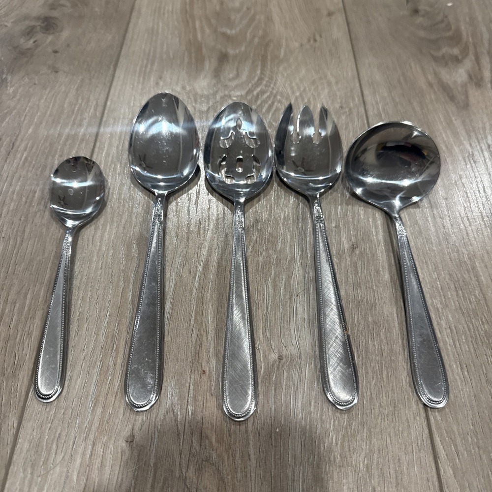 5pc Serving Pieces‎ Vanity Stainless Beaded Outline Stanley Roberts